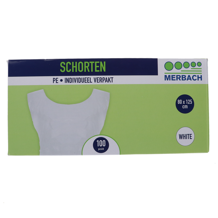 Merbach Schort PE 125x80cm Wit Individueel Verpakt, 100st (401200)