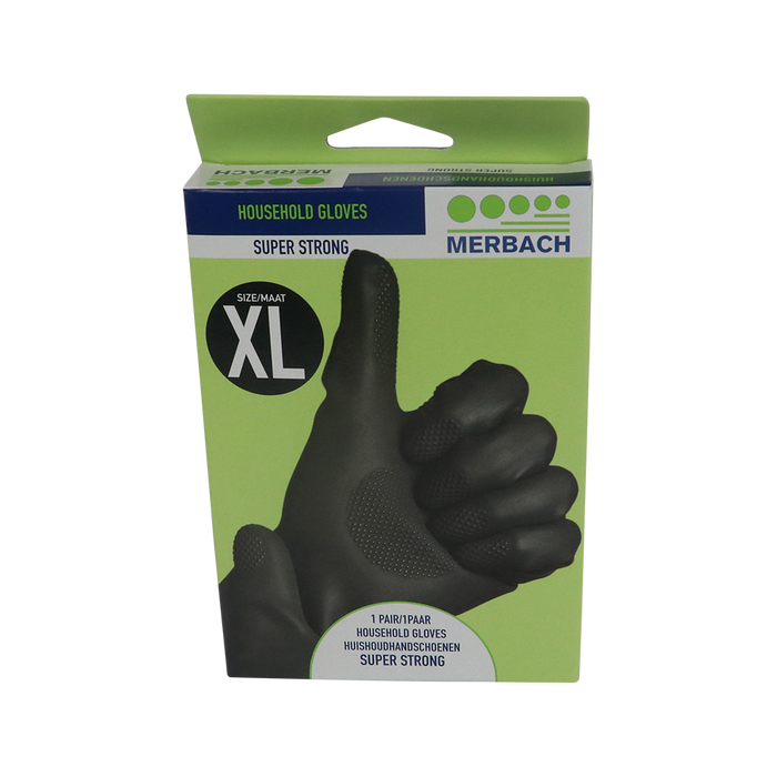 Merbach Latex Huishoudhandschoen Super Strong Zwart XL, 1pr (404043)